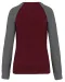 K492 - Tweekleurige damessweater French Terry BIO ronde hals raglanmouwen Wine Heather / Grey Heather