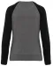 K492 - Tweekleurige damessweater French Terry BIO ronde hals raglanmouwen Grey Heather / Black