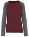 K492 - Tweekleurige damessweater French Terry BIO ronde hals raglanmouwen Wine Heather / Grey Heather