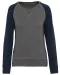 K492 - Tweekleurige damessweater French Terry BIO ronde hals raglanmouwen Grey Heather / Navy