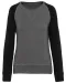 K492 - Tweekleurige damessweater French Terry BIO ronde hals raglanmouwen Grey Heather / Black