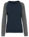 K492 - Tweekleurige damessweater French Terry BIO ronde hals raglanmouwen French Navy Heather / Grey Heather