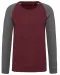 K491 - Tweekleurige herensweater BIO French Terry ronde hals raglanmouwen Wine Heather / Grey Heather