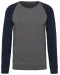 K491 - Tweekleurige herensweater BIO French Terry ronde hals raglanmouwen Grey Heather / Navy