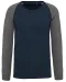 K491 - Tweekleurige herensweater BIO French Terry ronde hals raglanmouwen French Navy Heather / Grey Heather