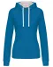 K465 - Damessweater met capuchon in contrasterende kleur Tropical Blue / White