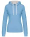 K465 - Damessweater met capuchon in contrasterende kleur Sky Blue / White