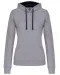 K465 - Damessweater met capuchon in contrasterende kleur Oxford Grey / Navy