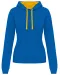 K465 - Damessweater met capuchon in contrasterende kleur Light Royal Blue / Yellow