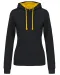 K465 - Damessweater met capuchon in contrasterende kleur Black / Yellow