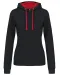 K465 - Damessweater met capuchon in contrasterende kleur Black / Red
