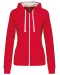 K467 - Damessweater met rits en capuchon in contrasterende kleur Red / White