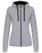 K467 - Damessweater met rits en capuchon in contrasterende kleur Oxford Grey / Navy