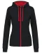 K467 - Damessweater met rits en capuchon in contrasterende kleur Black / Red