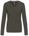 K382 - Dames t-shirt V-hals lange mouwen Dark Khaki