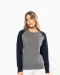 K492 - Tweekleurige damessweater French Terry BIO ronde hals raglanmouwen French Navy Heather / Grey Heather