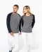 K491 - Tweekleurige herensweater BIO French Terry ronde hals raglanmouwen French Navy Heather / Grey Heather