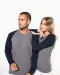 K491 - Tweekleurige herensweater BIO French Terry ronde hals raglanmouwen French Navy Heather / Grey Heather