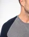 K491 - Tweekleurige herensweater BIO French Terry ronde hals raglanmouwen French Navy Heather / Grey Heather