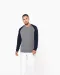 K491 - Tweekleurige herensweater BIO French Terry ronde hals raglanmouwen French Navy Heather / Grey Heather