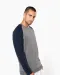 K491 - Tweekleurige herensweater BIO French Terry ronde hals raglanmouwen French Navy Heather / Grey Heather