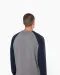 K491 - Tweekleurige herensweater BIO French Terry ronde hals raglanmouwen French Navy Heather / Grey Heather