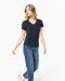 K394 - Dames-t-shirt piqué V-hals Navy / Light Grey / White