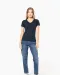 K394 - Dames-t-shirt piqué V-hals Navy / Light Grey / White