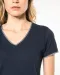 K394 - Dames-t-shirt piqué V-hals Navy / Light Grey / White