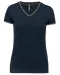 K394 - Dames-t-shirt piqué V-hals Navy / Light Grey / White