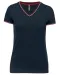 K394 - Dames-t-shirt piqué V-hals Navy / Red / White